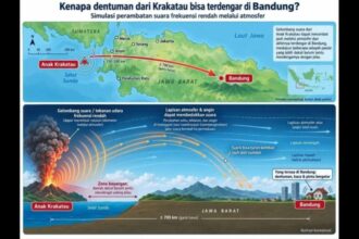 Simulasi perambatan suara frekuensinya rendah dari suara dentuman yang terdengar di Bandung Raya, diduga dari erupsi Gunung Anak Krakatau/ Foto: ANTARA