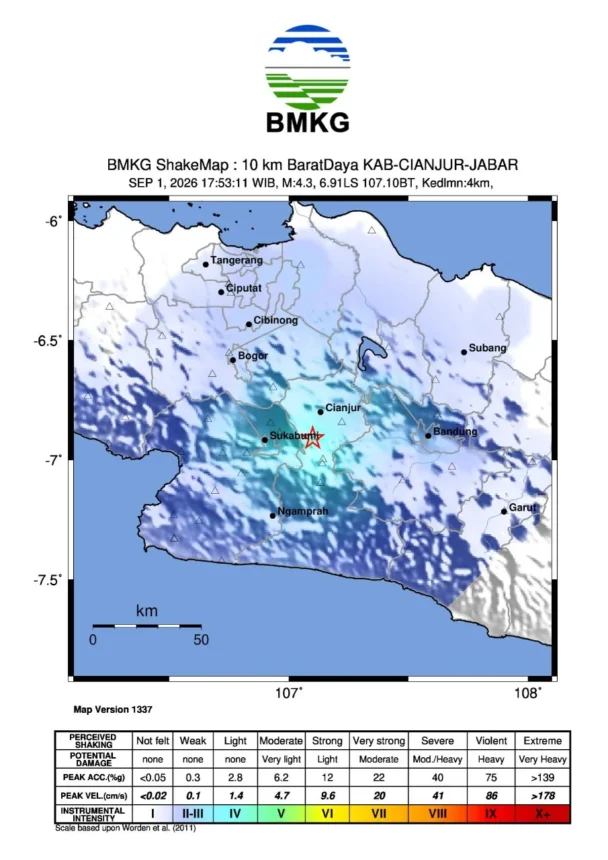 Pusat gempa bumi di Cianjur/ Foto: BMKG