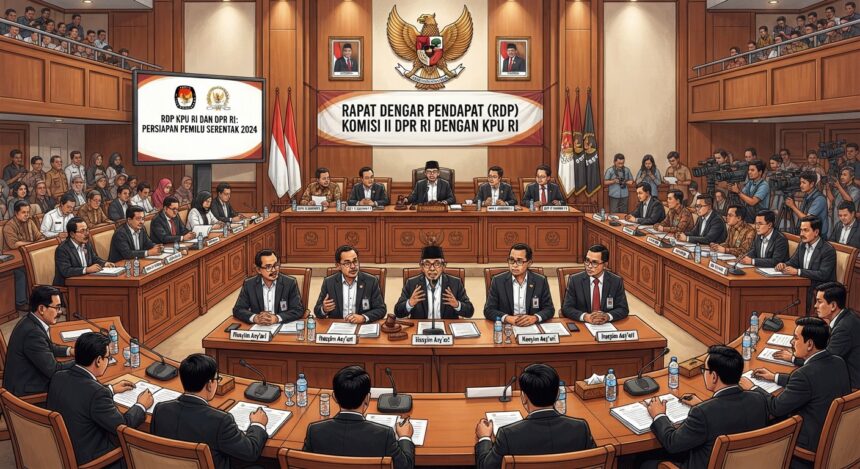 Ilustrasi konsultasi KPU dan DPR RI/ foto: gemini