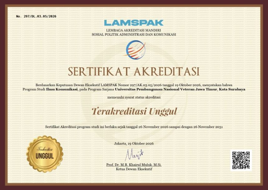 Sertifikat akreditasi ilkom upn veteran jatim/dok.aktual.co.id